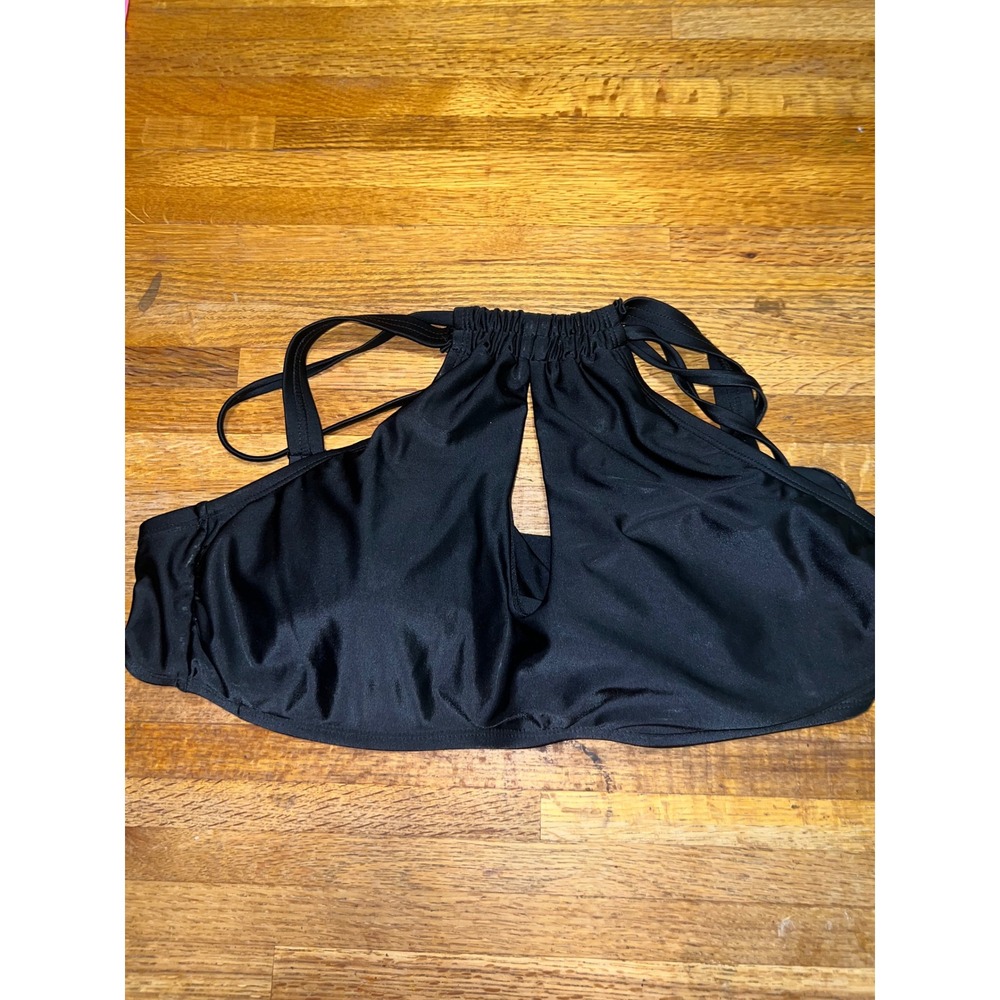 Time and Tru Womens XL Black High Neck Multi Strap Keyhole Halter Bikini Top